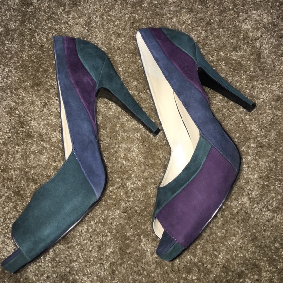 Nine West Peep Toe Suede Purple Pumps Heels 10 - Picture 3 of 8